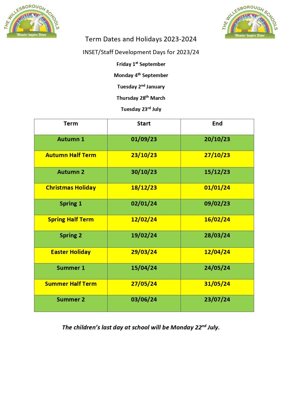 Willesborough Junior School Term Dates